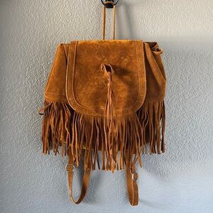 Fringe Faux Suede Backpack - Tan